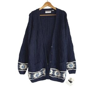 Vintage Jennifer Moore 3D‎ Hand Knitted Cardigan Large Textured Nordic Fair Isle